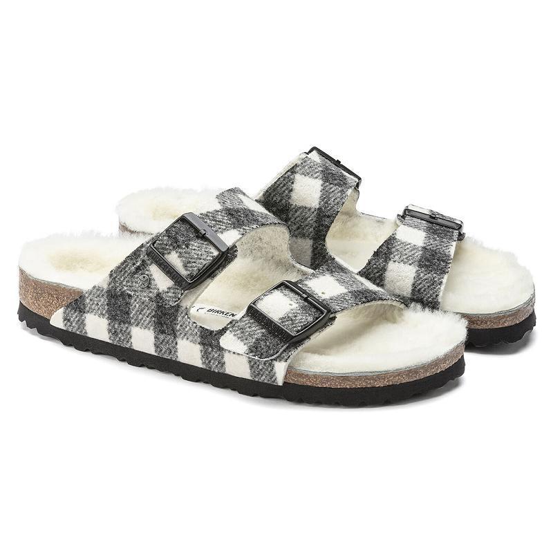 Birkenstock Shearling Plaid Wool Arizona Dame Hvide | DK 83ILH